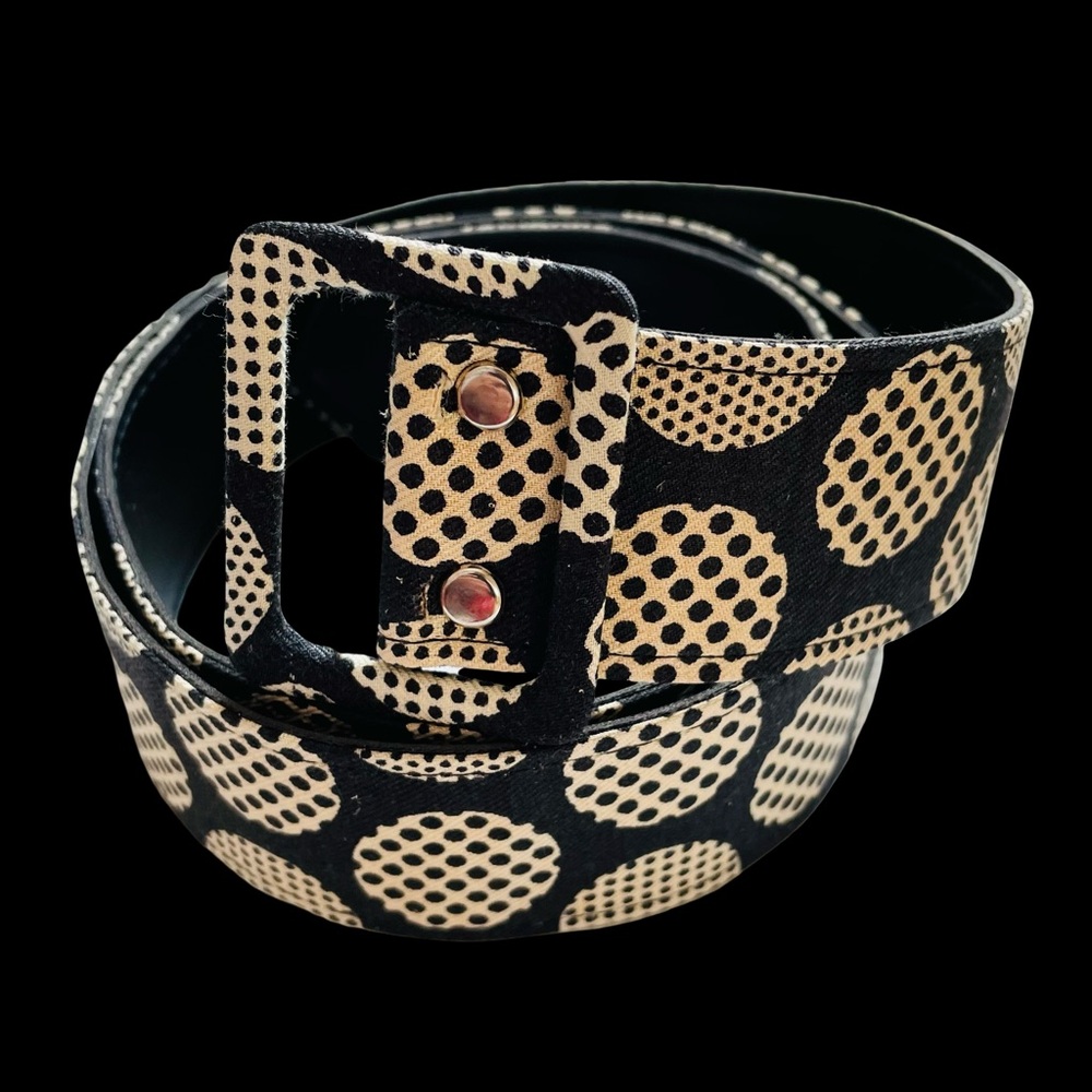 Vintage Vegan Cloth Black And Beige Polka Dot Belt